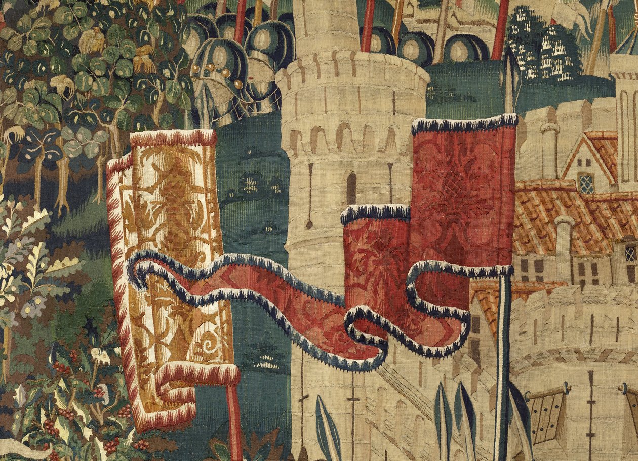 Tapiserie zobrazující dobytí krále Alfonsa V. Portugalska (Conquistas de Alfonso V de Portugal), Tournai. Detail. (Vlna a hedvábí) od Flemish School