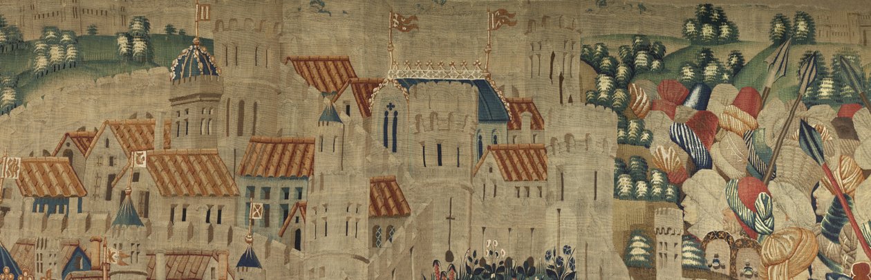 Tapiserie zobrazující dobytí krále Alfonsa V. Portugalska (Conquistas de Alfonso V de Portugal), Tournai. Detail. (Vlna a hedvábí) od Flemish School