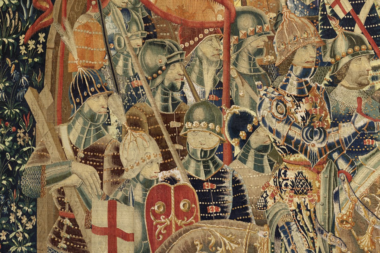 Tapiserie zobrazující dobytí krále Alfonsa V. Portugalska (Conquistas de Alfonso V de Portugal), Tournai. Detail. (Vlna a hedvábí) od Flemish School