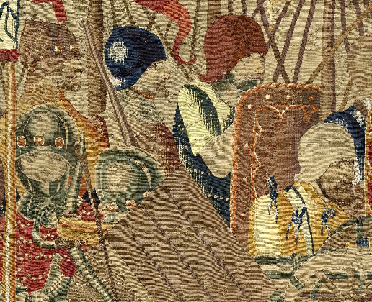 Tapiserie zobrazující dobytí krále Alfonsa V. Portugalska (Conquistas de Alfonso V de Portugal), Tournai. Detail. (Vlna a hedvábí) od Flemish School