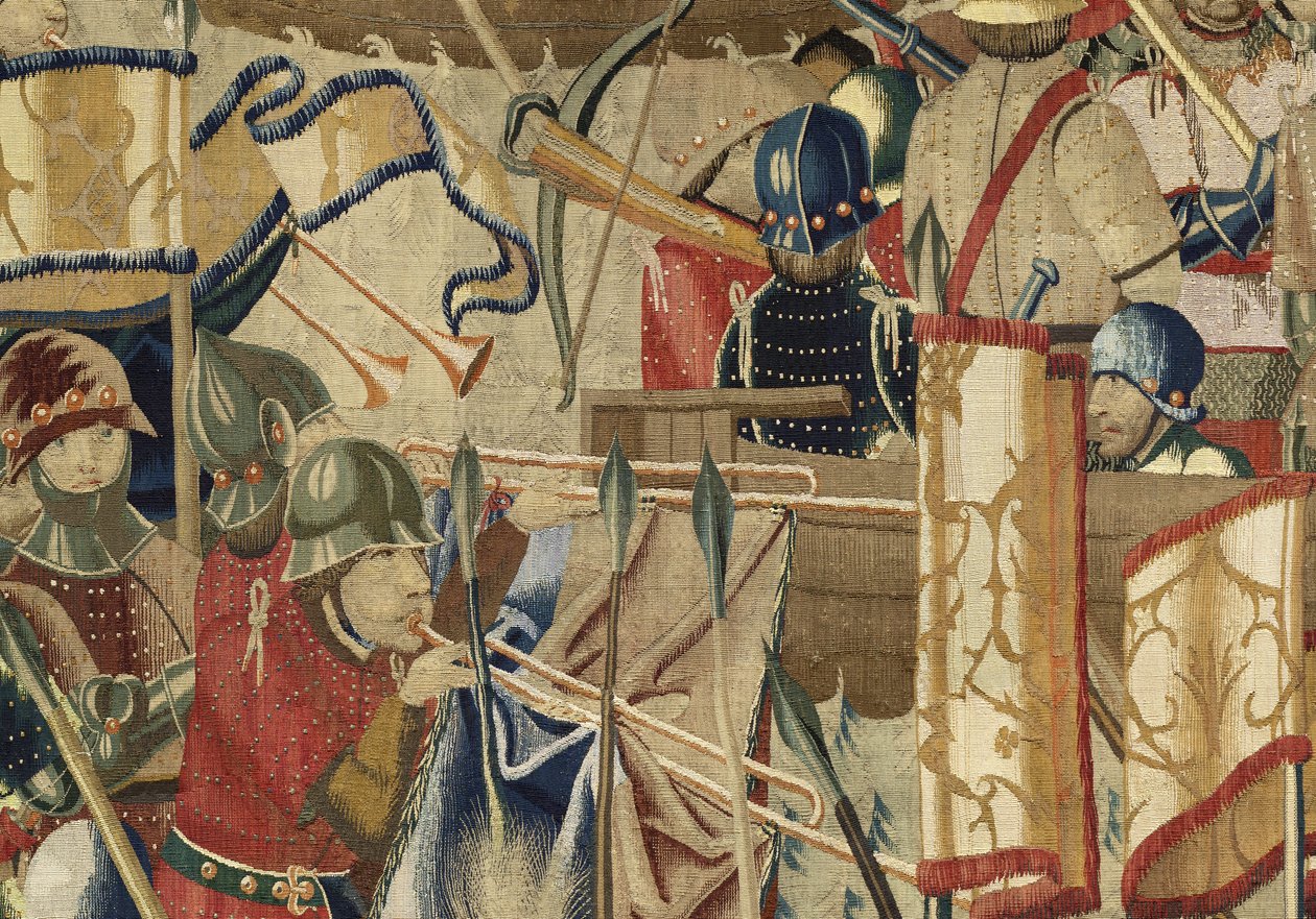 Tapiserie zobrazující dobytí krále Alfonsa V. Portugalska (Conquistas de Alfonso V de Portugal), Tournai. Detail. (Vlna a hedvábí) od Flemish School
