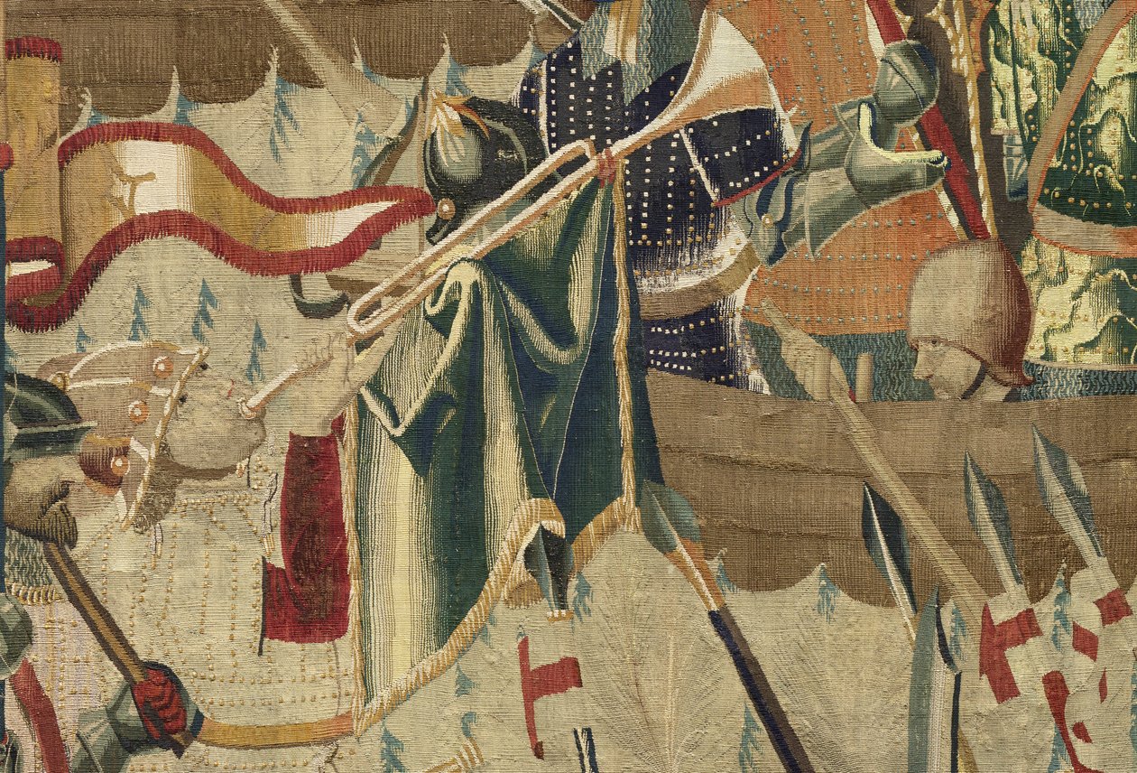 Tapiserie zobrazující dobytí krále Alfonsa V. Portugalska (Conquistas de Alfonso V de Portugal), Tournai. Detail. (Vlna a hedvábí) od Flemish School