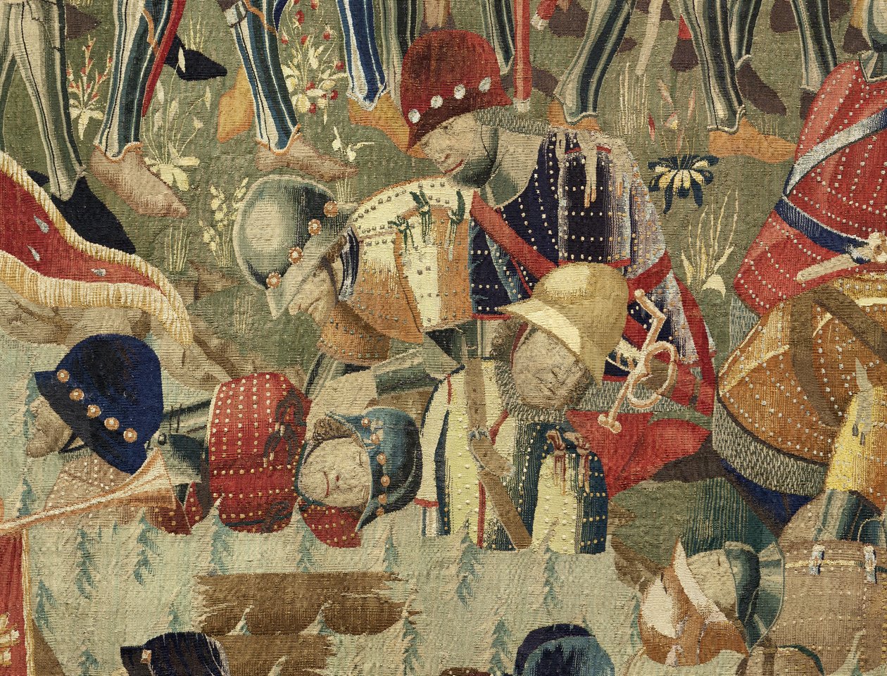 Tapiserie zobrazující dobytí krále Alfonsa V. Portugalska (Conquistas de Alfonso V de Portugal), Tournai. Detail. (Vlna a hedvábí) od Flemish School