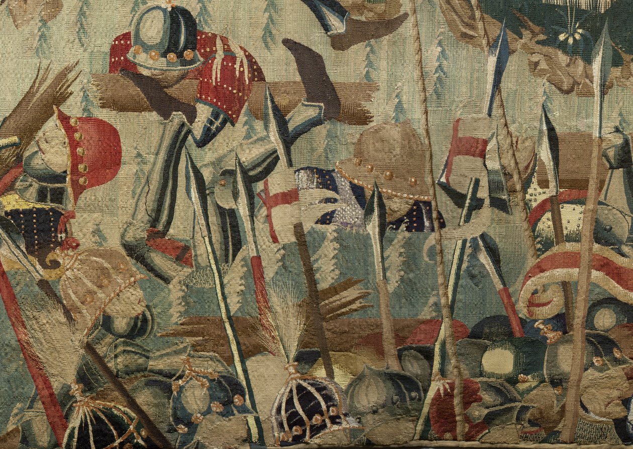 Tapiserie zobrazující dobytí krále Alfonsa V. Portugalska (Conquistas de Alfonso V de Portugal), Tournai. Detail. (Vlna a hedvábí) od Flemish School