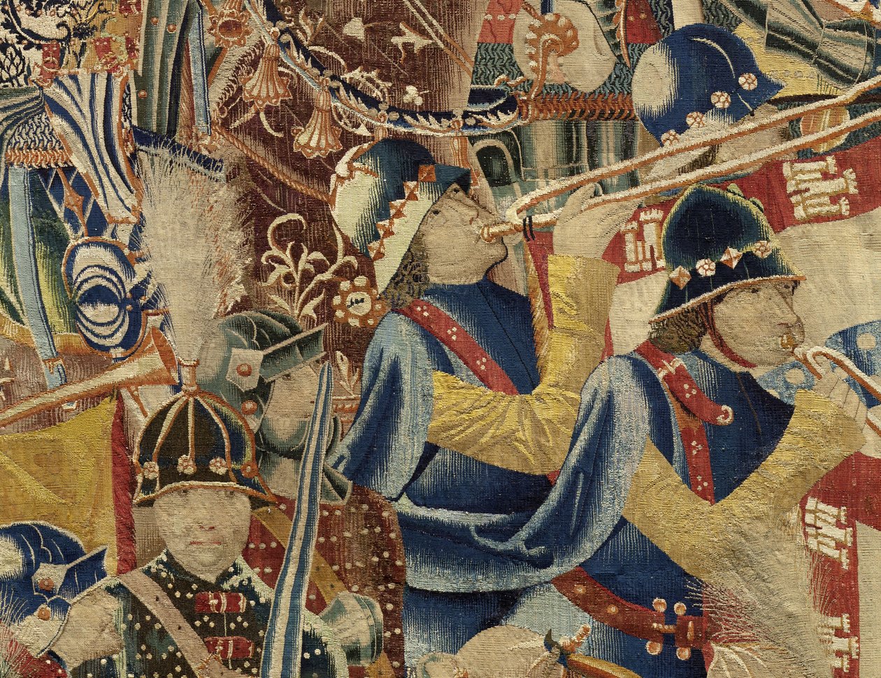 Tapiserie zobrazující dobytí krále Alfonsa V. Portugalska (Conquistas de Alfonso V de Portugal), Tournai. Detail. (Vlna a hedvábí) od Flemish School