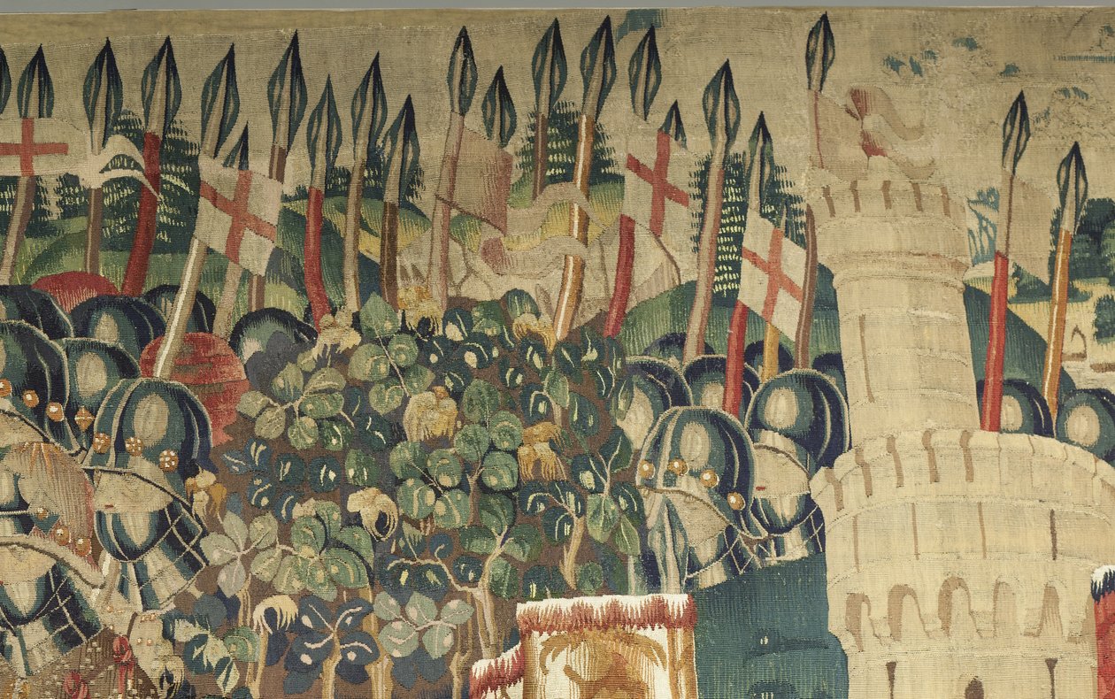 Tapiserie zobrazující dobytí krále Alfonsa V. Portugalska (Conquistas de Alfonso V de Portugal), Tournai. Detail. (Vlna a hedvábí) od Flemish School