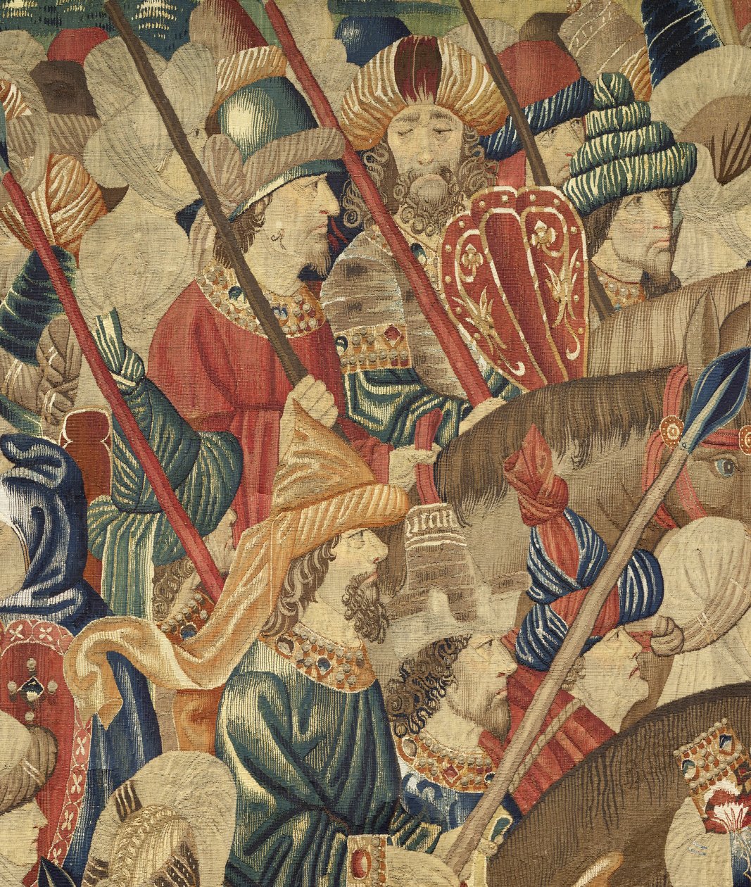 Tapiserie zobrazující dobytí krále Alfonsa V. Portugalska (Conquistas de Alfonso V de Portugal), Tournai. Detail. (Vlna a hedvábí) od Flemish School