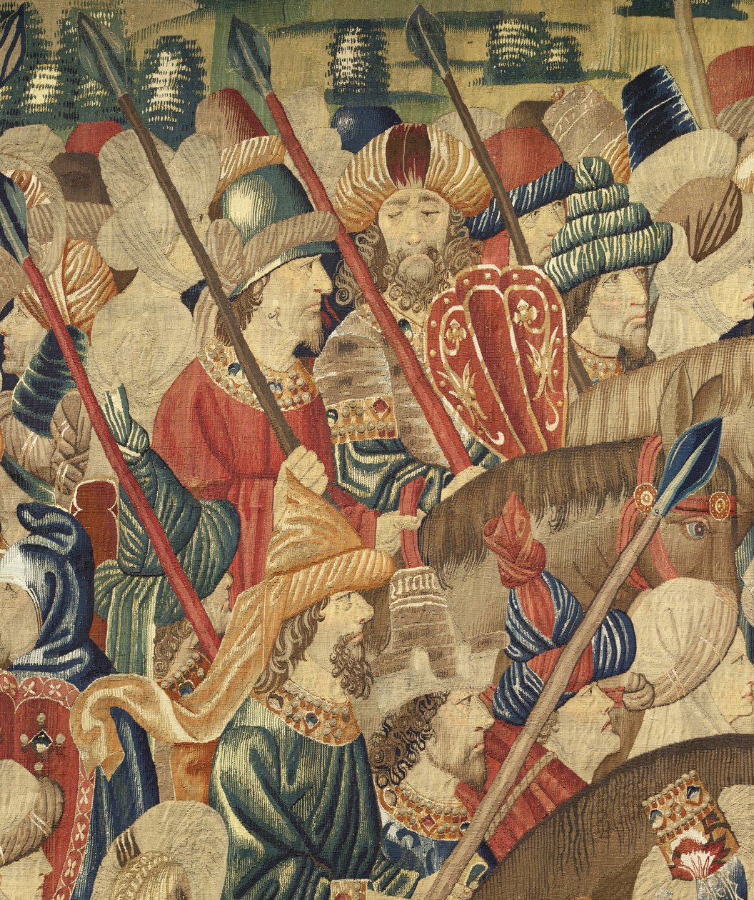 Tapiserie zobrazující dobytí krále Alfonsa V. Portugalska (Conquistas de Alfonso V de Portugal), Tournai. Detail. (Vlna a hedvábí) od Flemish School