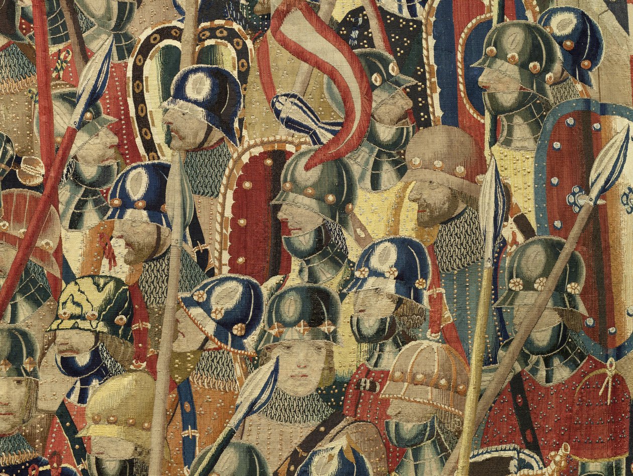 Tapiserie zobrazující dobytí krále Alfonsa V. Portugalska (Conquistas de Alfonso V de Portugal), Tournai. Detail. (Vlna a hedvábí) od Flemish School