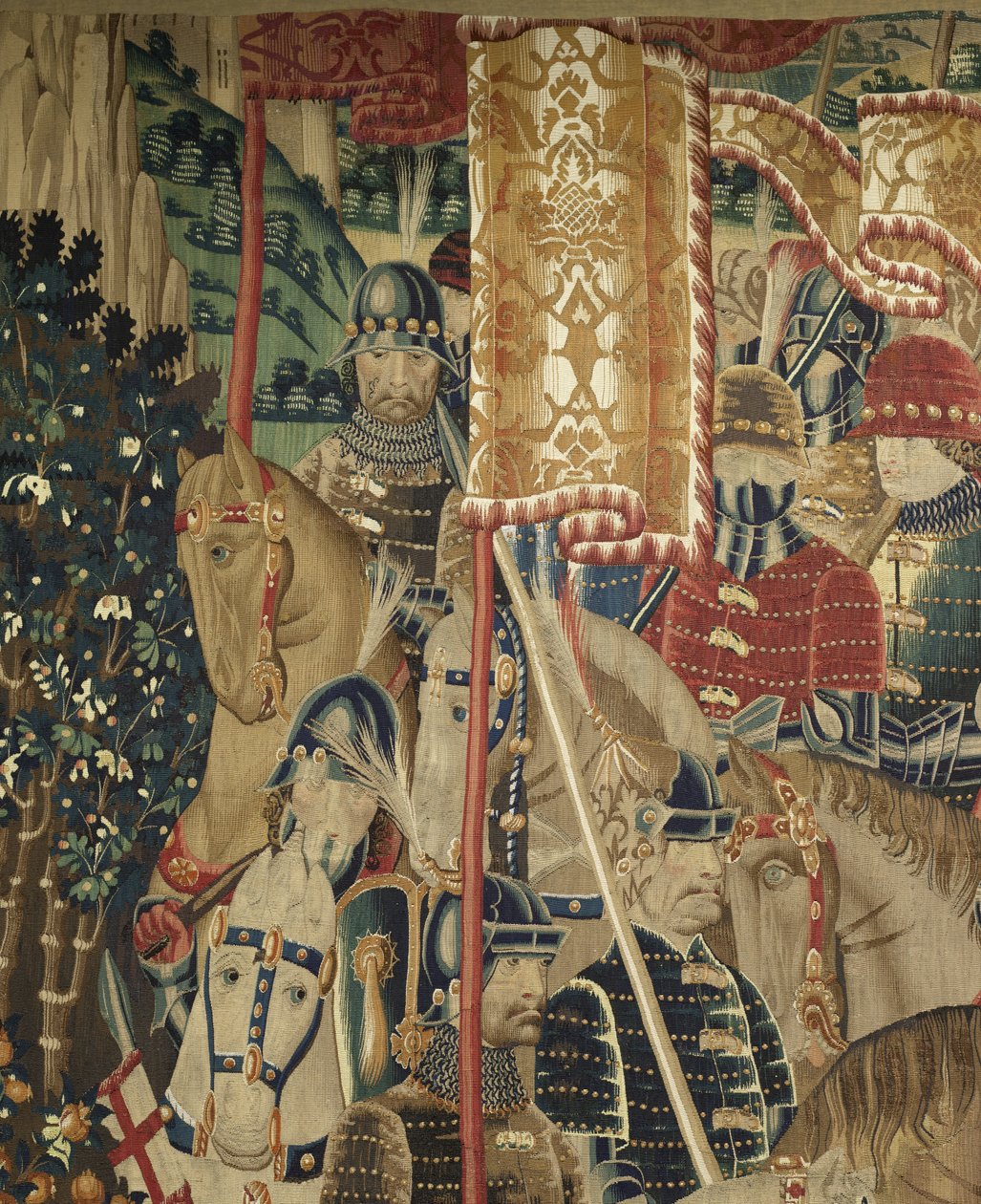 Tapiserie zobrazující dobytí krále Alfonsa V. Portugalska (Conquistas de Alfonso V de Portugal), Tournai. Detail. (Vlna a hedvábí) od Flemish School