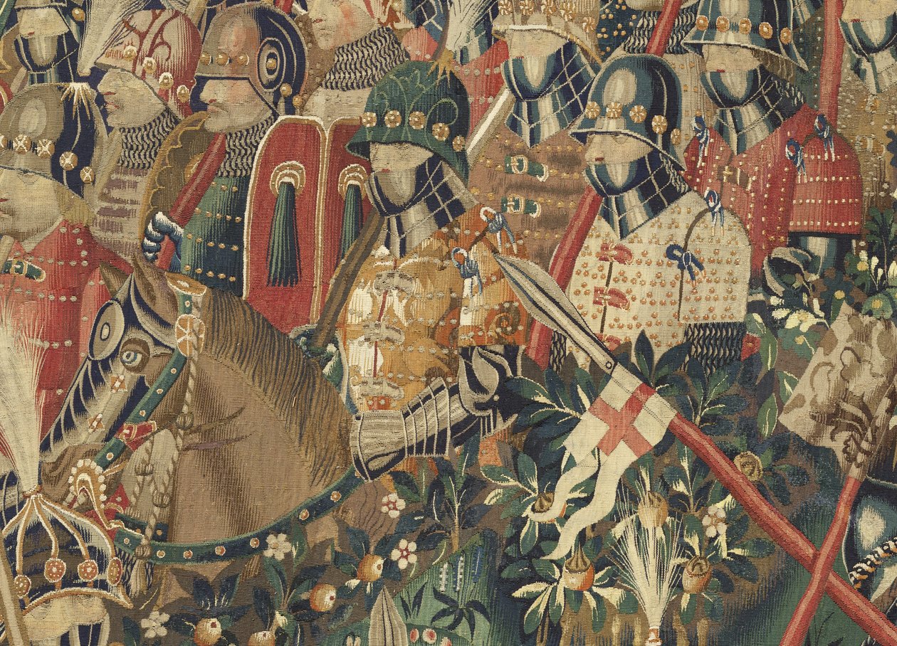 Tapiserie zobrazující dobytí krále Alfonsa V. Portugalska (Conquistas de Alfonso V de Portugal), Tournai. Detail. (Vlna a hedvábí) od Flemish School