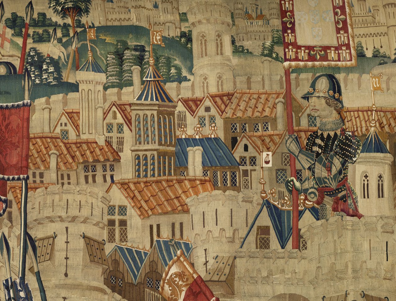 Tapiserie zobrazující dobytí krále Alfonsa V. Portugalska (Conquistas de Alfonso V de Portugal), Tournai. Detail. (Vlna a hedvábí) od Flemish School