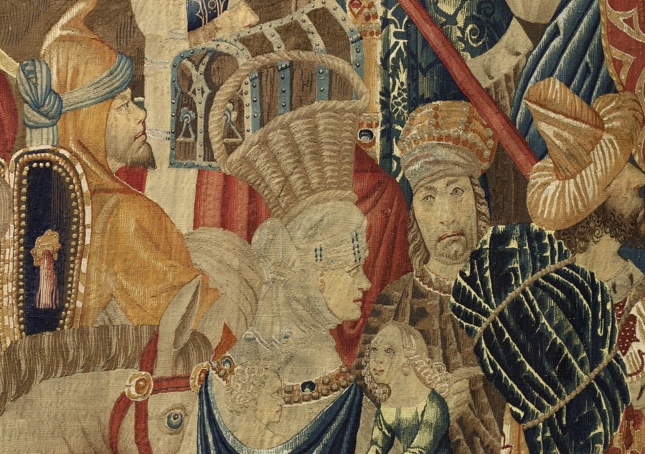 Tapiserie zobrazující dobytí krále Alfonsa V. Portugalska (Conquistas de Alfonso V de Portugal), Tournai. Detail. (Vlna a hedvábí) od Flemish School