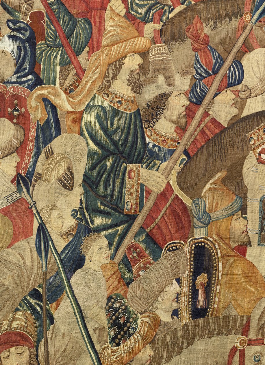 Tapiserie zobrazující dobytí krále Alfonsa V. Portugalska (Conquistas de Alfonso V de Portugal), Tournai. Detail. (Vlna a hedvábí) od Flemish School