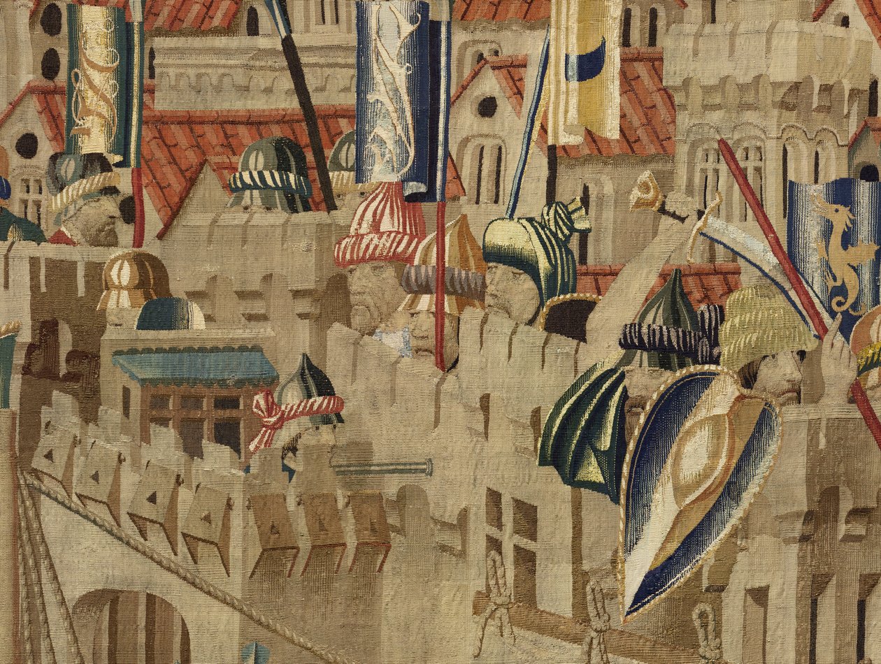 Tapiserie zobrazující dobytí krále Alfonsa V. Portugalska (Conquistas de Alfonso V de Portugal), Tournai. Detail. (Vlna a hedvábí) od Flemish School