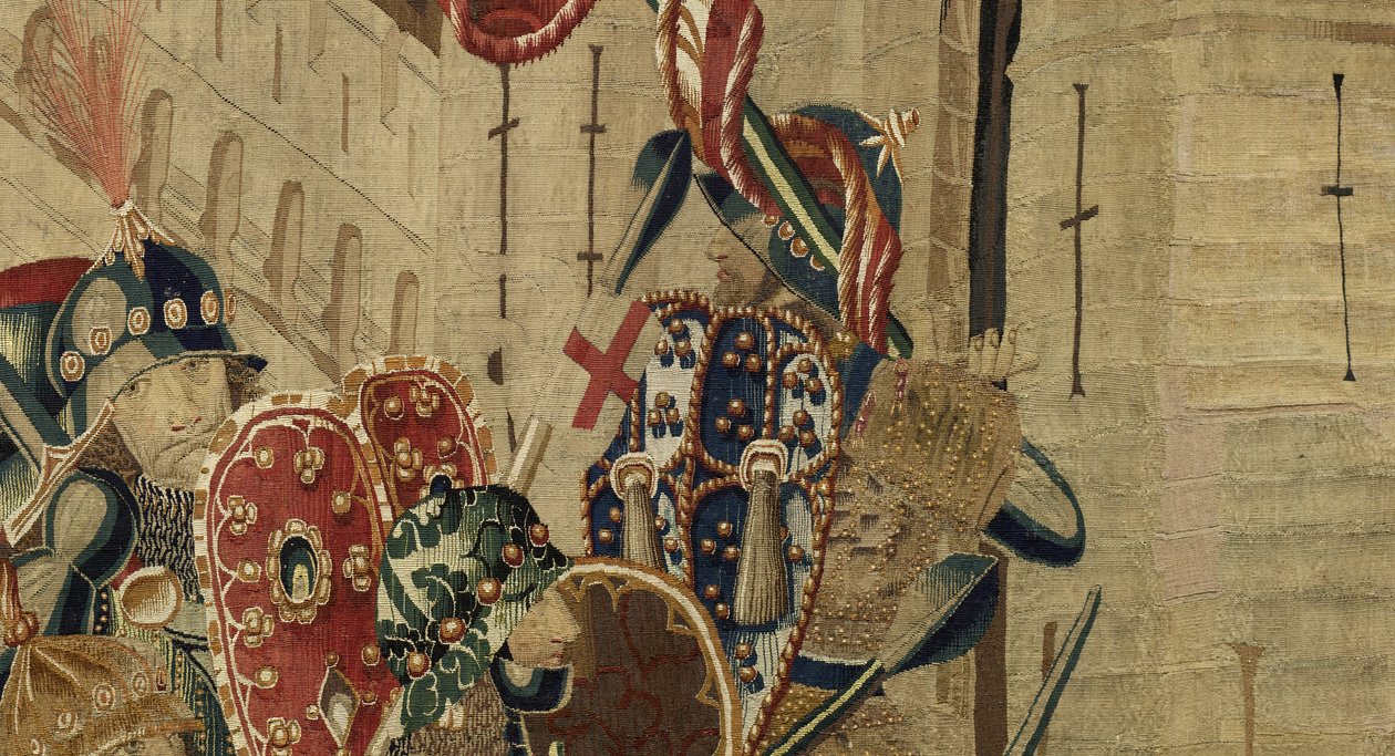 Tapiserie zobrazující dobytí krále Alfonsa V. Portugalska (Conquistas de Alfonso V de Portugal), Tournai. Detail. (Vlna a hedvábí) od Flemish School