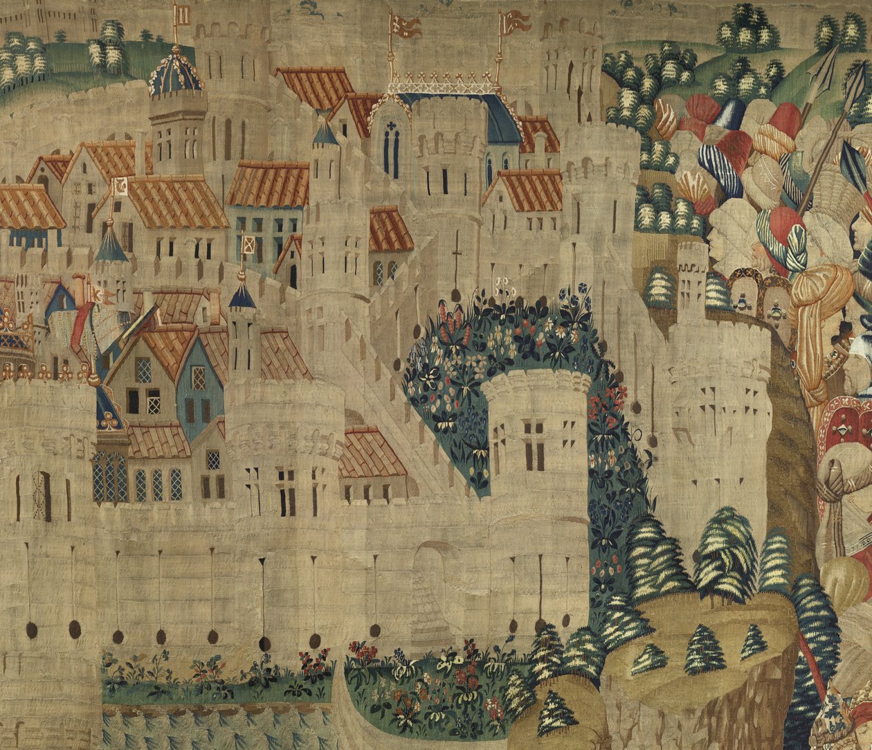 Tapiserie zobrazující dobytí krále Alfonsa V. Portugalska (Conquistas de Alfonso V de Portugal), Tournai. Detail. (Vlna a hedvábí) od Flemish School
