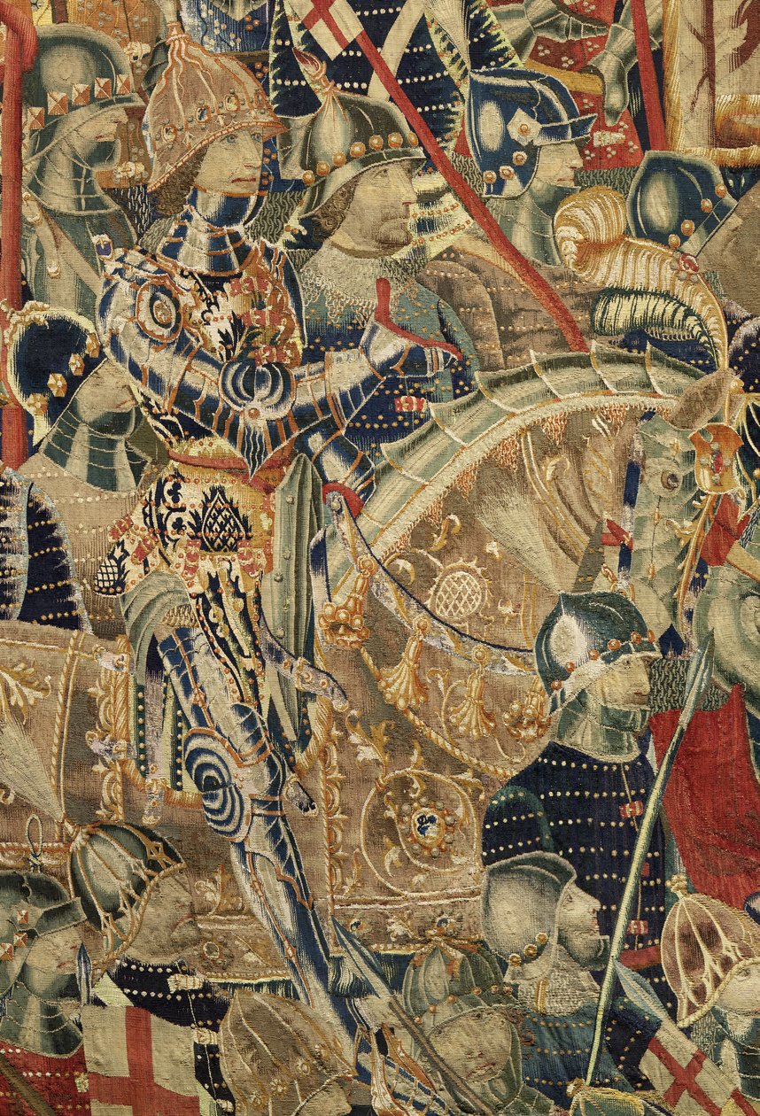 Tapiserie zobrazující dobytí krále Alfonsa V. Portugalska (Conquistas de Alfonso V de Portugal), Tournai. Detail. (Vlna a hedvábí) od Flemish School