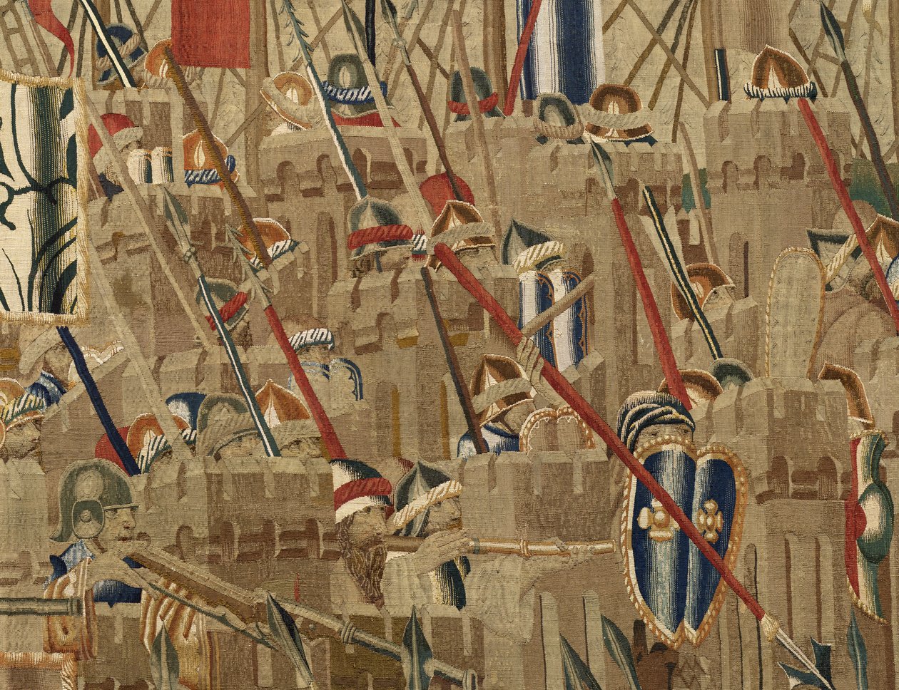 Tapiserie zobrazující dobytí krále Alfonsa V. Portugalska (Conquistas de Alfonso V de Portugal), Tournai. Detail. (Vlna a hedvábí) od Flemish School