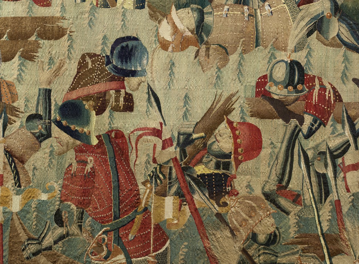 Tapiserie zobrazující dobytí krále Alfonsa V. Portugalska (Conquistas de Alfonso V de Portugal), Tournai. Detail. (Vlna a hedvábí) od Flemish School