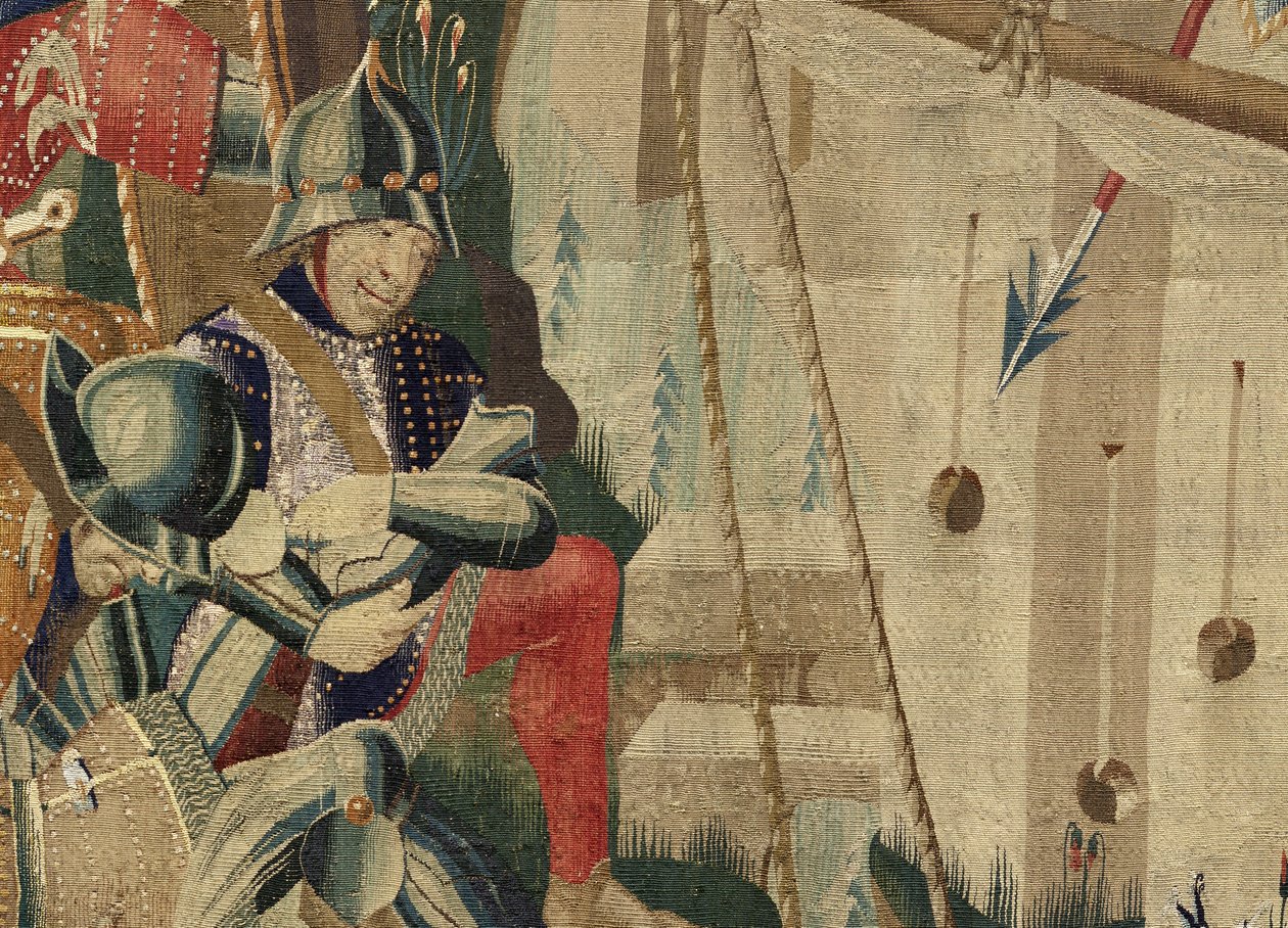 Tapiserie zobrazující dobytí krále Alfonsa V. Portugalska (Conquistas de Alfonso V de Portugal), Tournai. Detail. (Vlna a hedvábí) od Flemish School