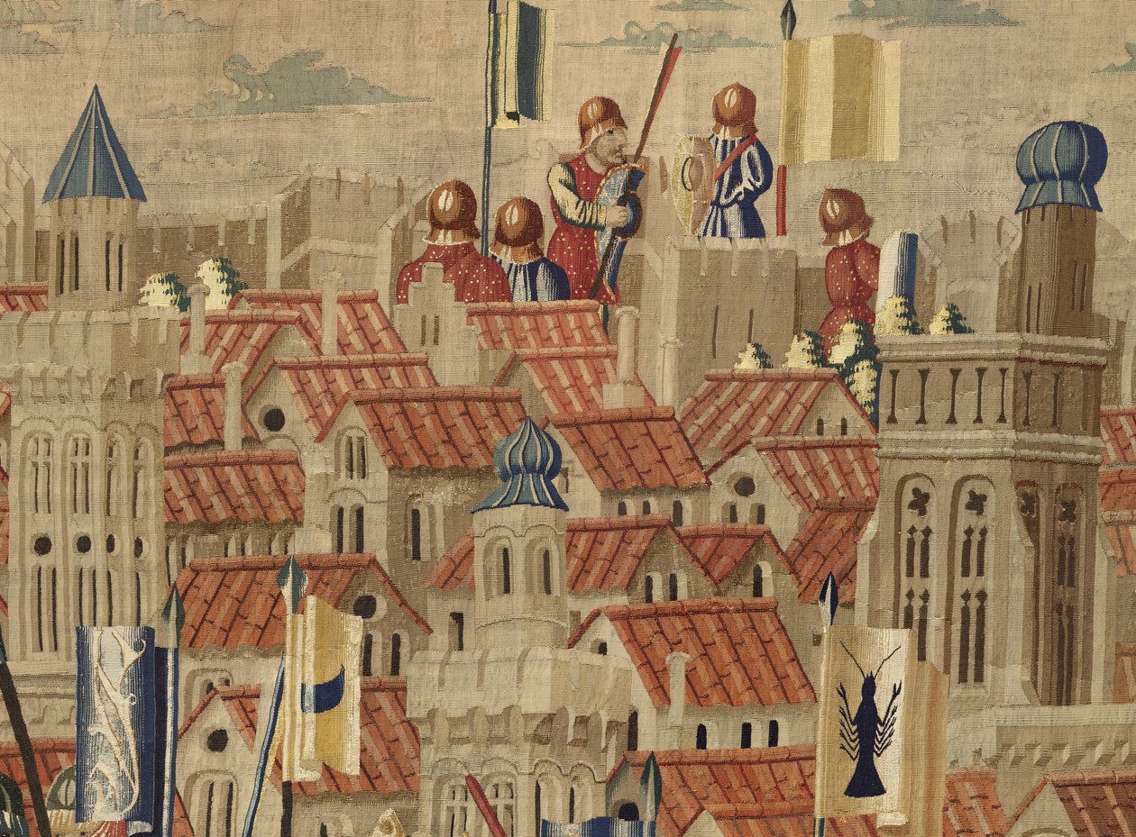 Tapiserie zobrazující dobytí krále Alfonsa V. Portugalska (Conquistas de Alfonso V de Portugal), Tournai. Detail. (Vlna a hedvábí) od Flemish School