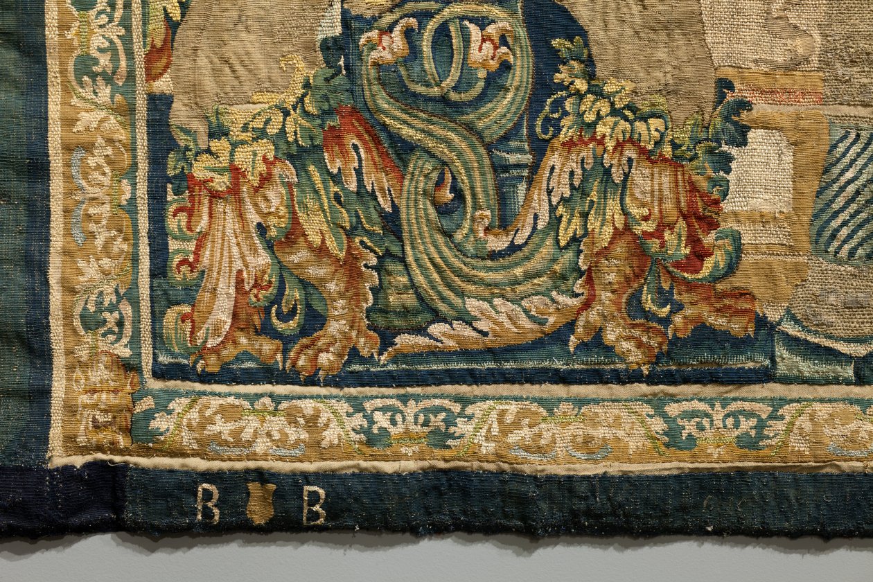 Tapiserie zobrazující dobytí krále Alfonsa V. Portugalska (Conquistas de Alfonso V de Portugal), Tournai. Detail. (Vlna a hedvábí) od Flemish School