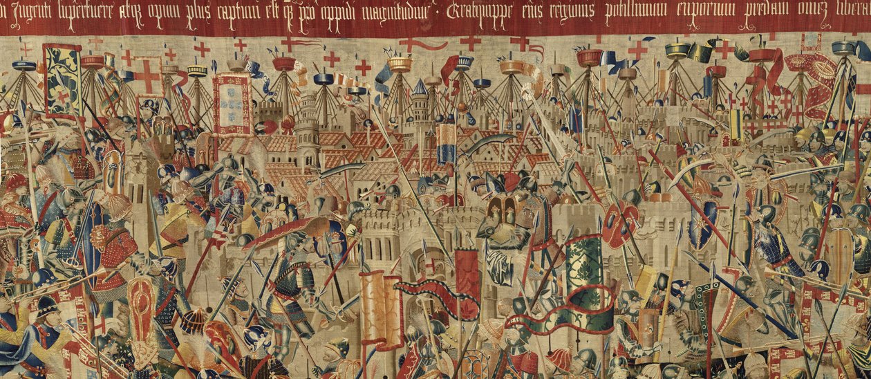 Tapiserie zobrazující dobytí krále Alfonsa V. Portugalska (Conquistas de Alfonso V de Portugal), Tournai. Detail. (Vlna a hedvábí) od Flemish School