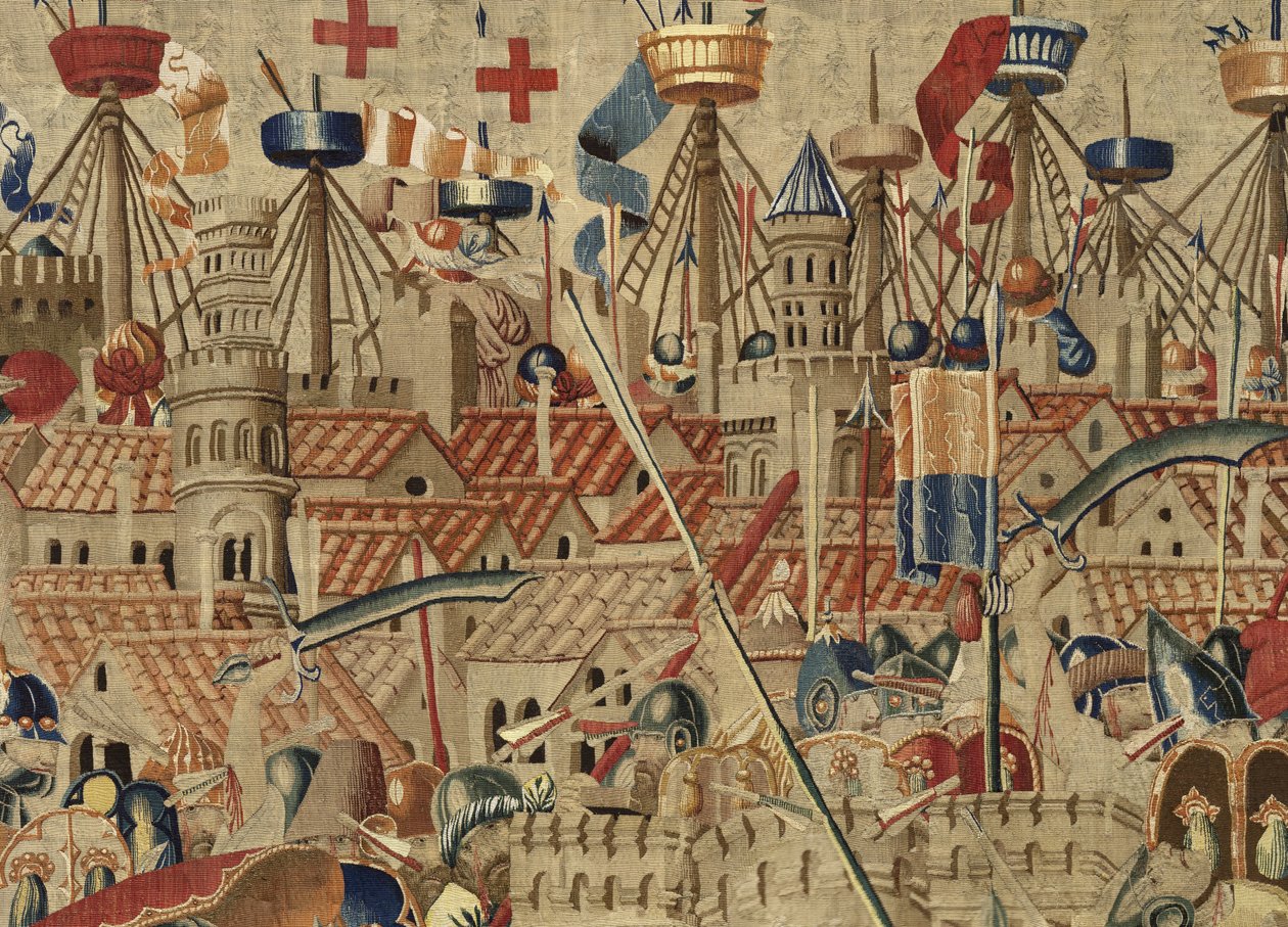 Tapiserie zobrazující dobytí krále Alfonsa V. Portugalska (Conquistas de Alfonso V de Portugal), Tournai. Detail. (Vlna a hedvábí) od Flemish School