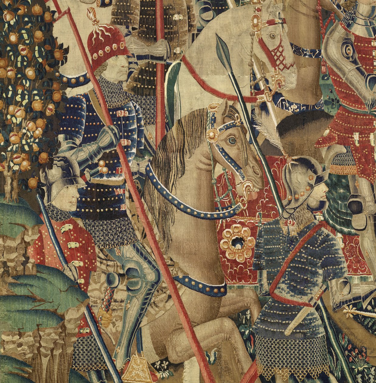 Tapiserie zobrazující dobytí krále Alfonsa V. Portugalska (Conquistas de Alfonso V de Portugal), Tournai. Detail. (Vlna a hedvábí) od Flemish School