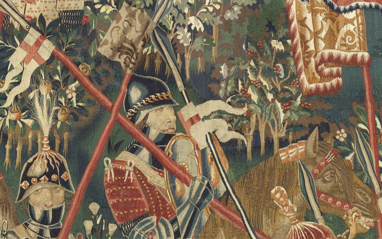 Tapiserie zobrazující dobytí krále Alfonsa V. Portugalska (Conquistas de Alfonso V de Portugal), Tournai. Detail. (Vlna a hedvábí) od Flemish School