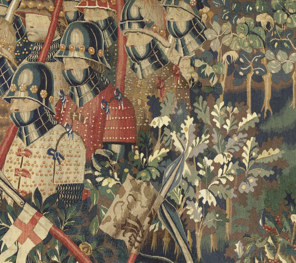 Tapiserie zobrazující dobytí krále Alfonsa V. Portugalska (Conquistas de Alfonso V de Portugal), Tournai. Detail. (Vlna a hedvábí) od Flemish School