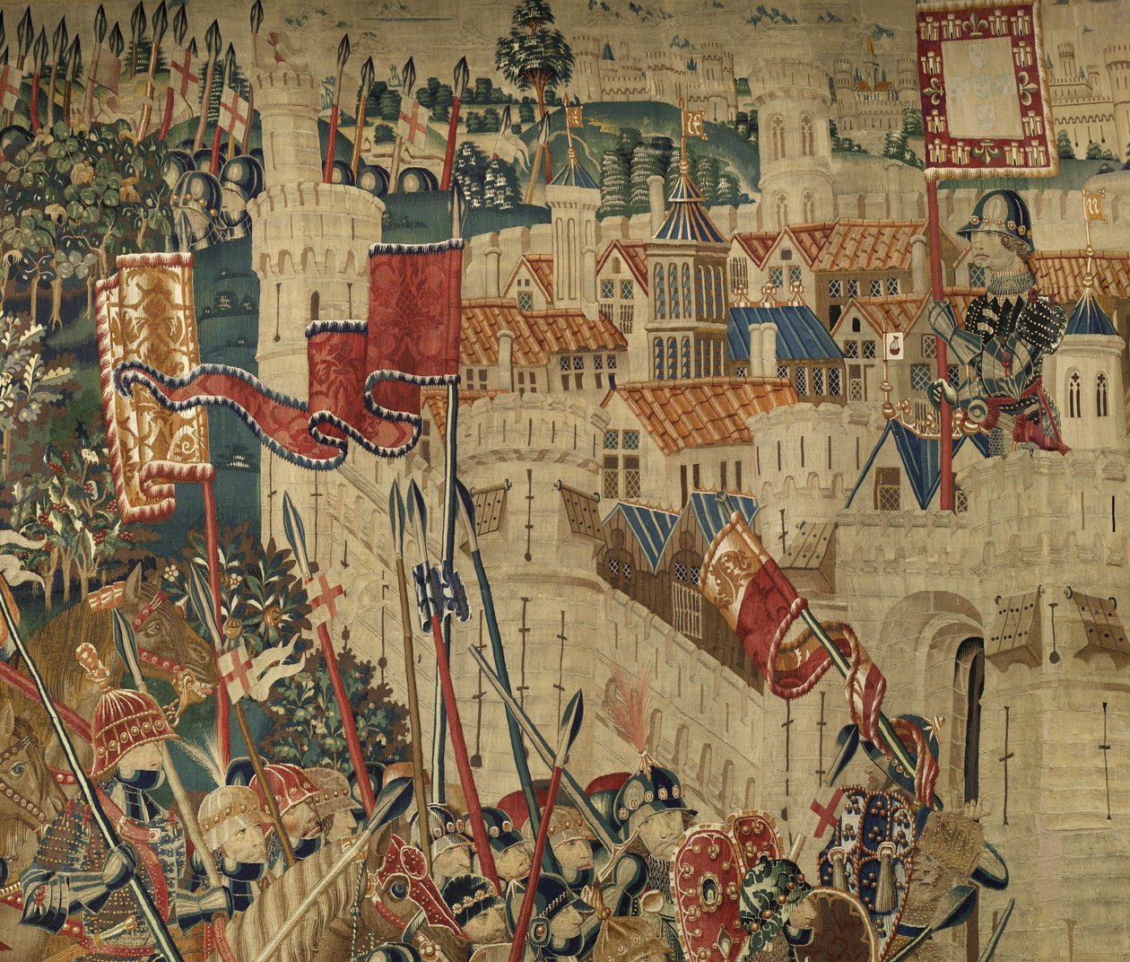 Tapiserie zobrazující dobytí krále Alfonsa V. Portugalska (Conquistas de Alfonso V de Portugal), Tournai. Detail. (Vlna a hedvábí) od Flemish School
