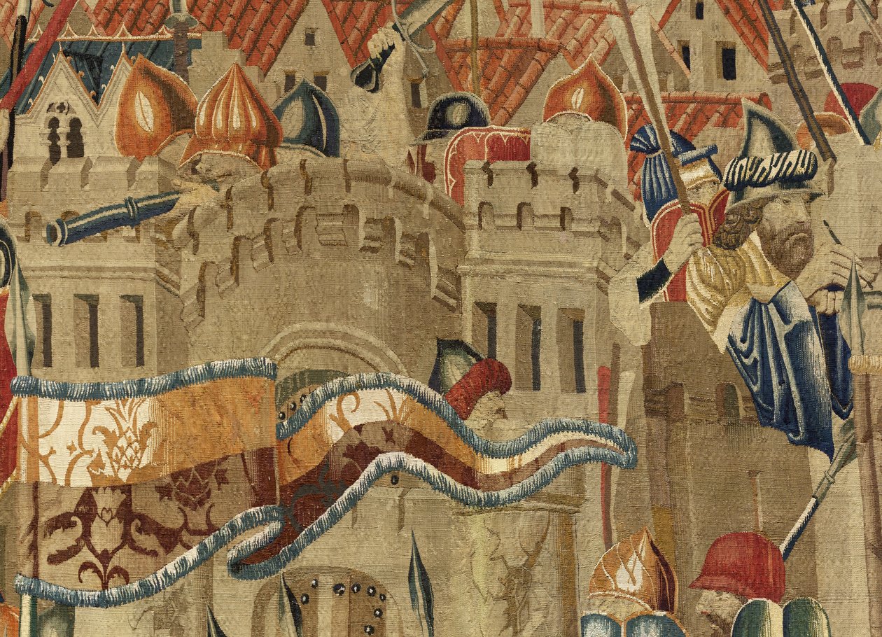 Tapiserie zobrazující dobytí krále Alfonsa V. Portugalska (Conquistas de Alfonso V de Portugal), Tournai. Detail. (Vlna a hedvábí) od Flemish School