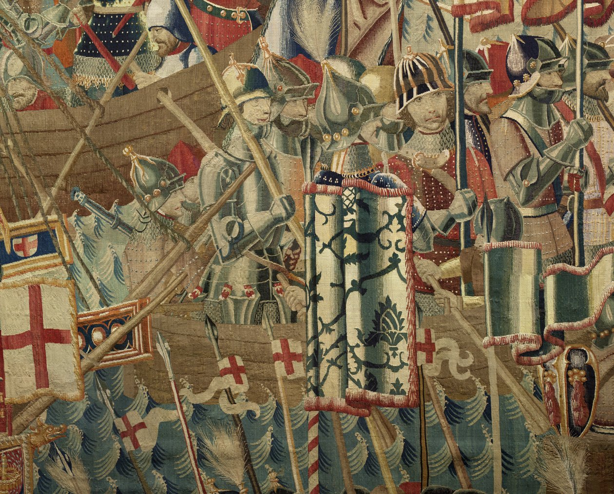 Tapiserie zobrazující dobytí krále Alfonsa V. Portugalska (Conquistas de Alfonso V de Portugal), Tournai. Detail. (Vlna a hedvábí) od Flemish School