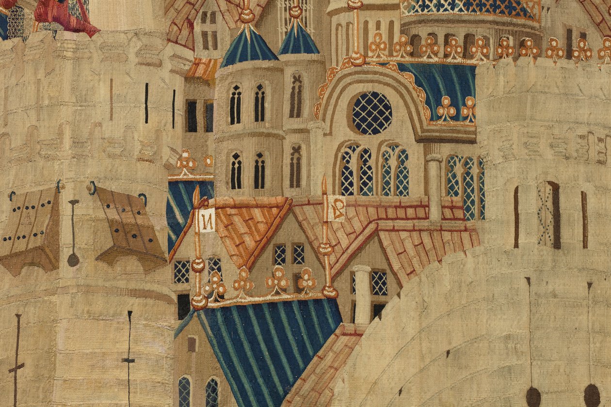 Tapiserie zobrazující dobytí krále Alfonsa V. Portugalska (Conquistas de Alfonso V de Portugal), Tournai. Detail. (Vlna a hedvábí) od Flemish School