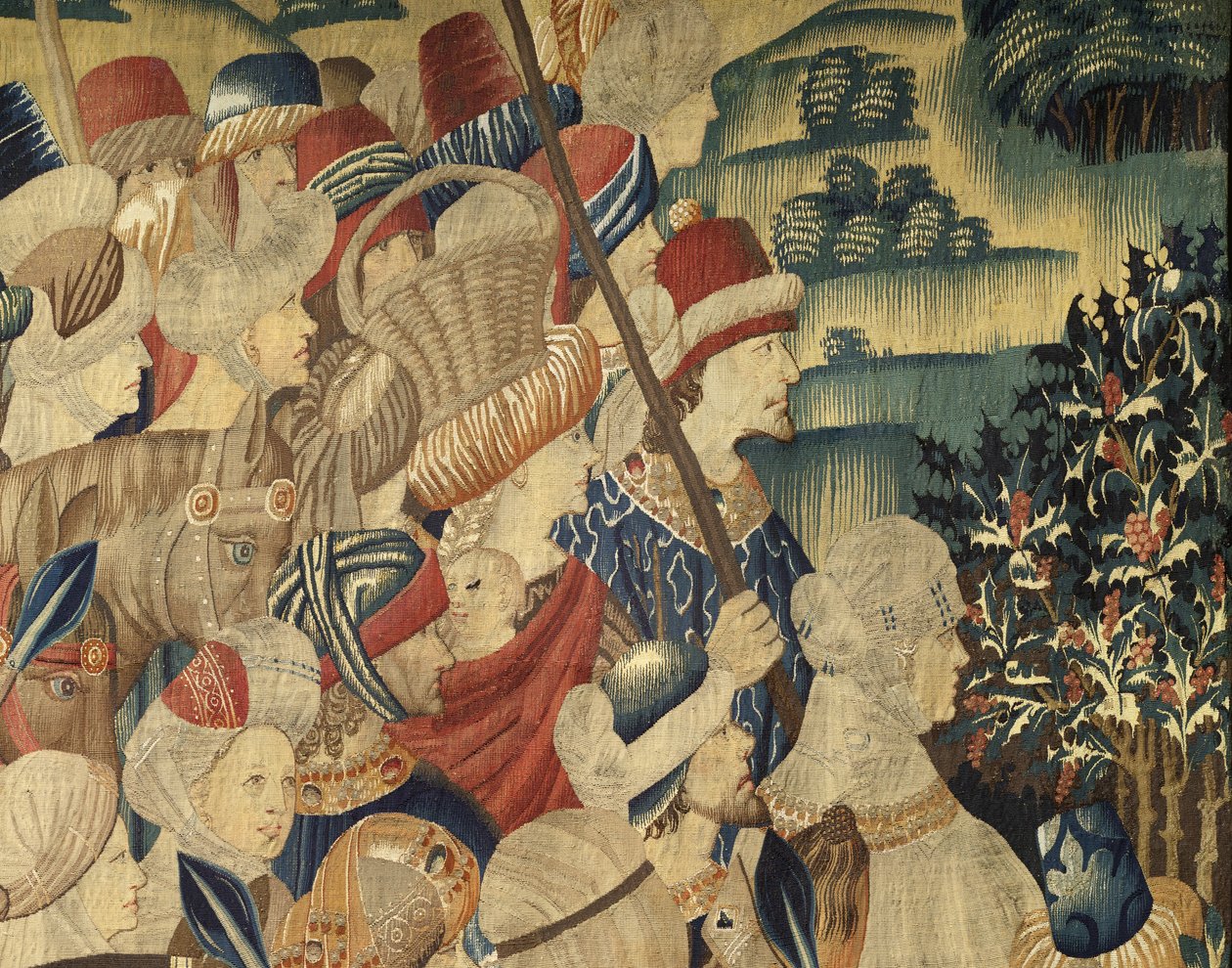 Tapiserie zobrazující dobytí krále Alfonsa V. Portugalska (Conquistas de Alfonso V de Portugal), Tournai. Detail. (Vlna a hedvábí) od Flemish School
