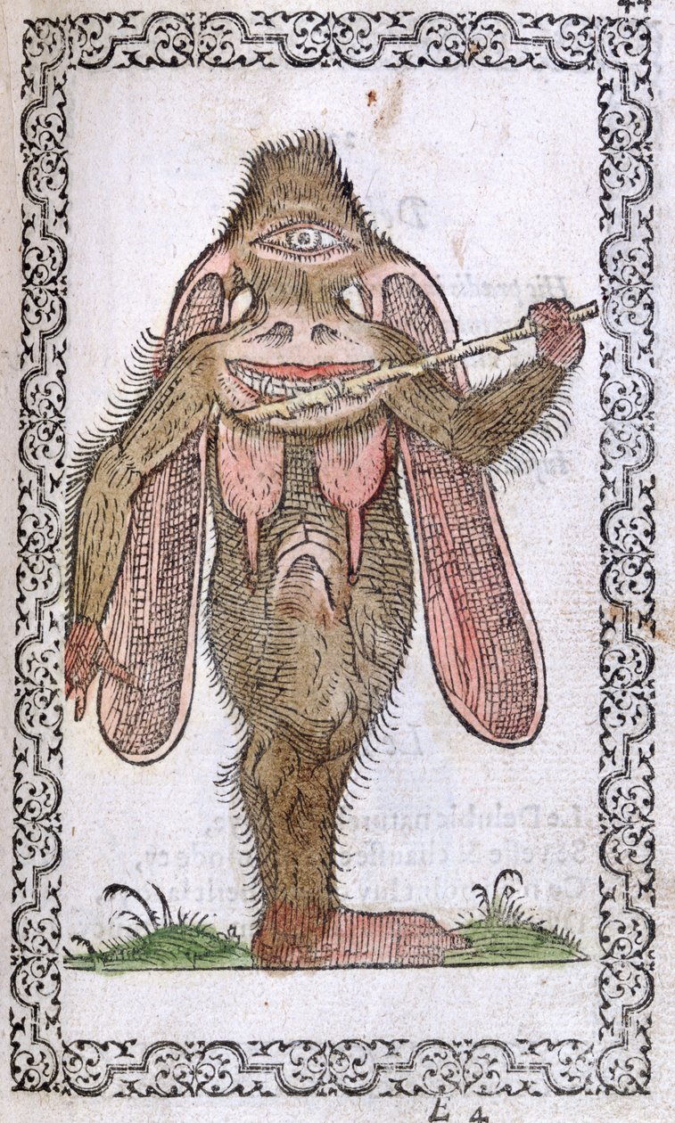 Kyklopové, ilustrace z knihy Zvyky a portréty téměř všech národů a současných národů od Jeana Sluperjiho, Antverpy, 1572 (barevný dřevoryt) od Flemish School