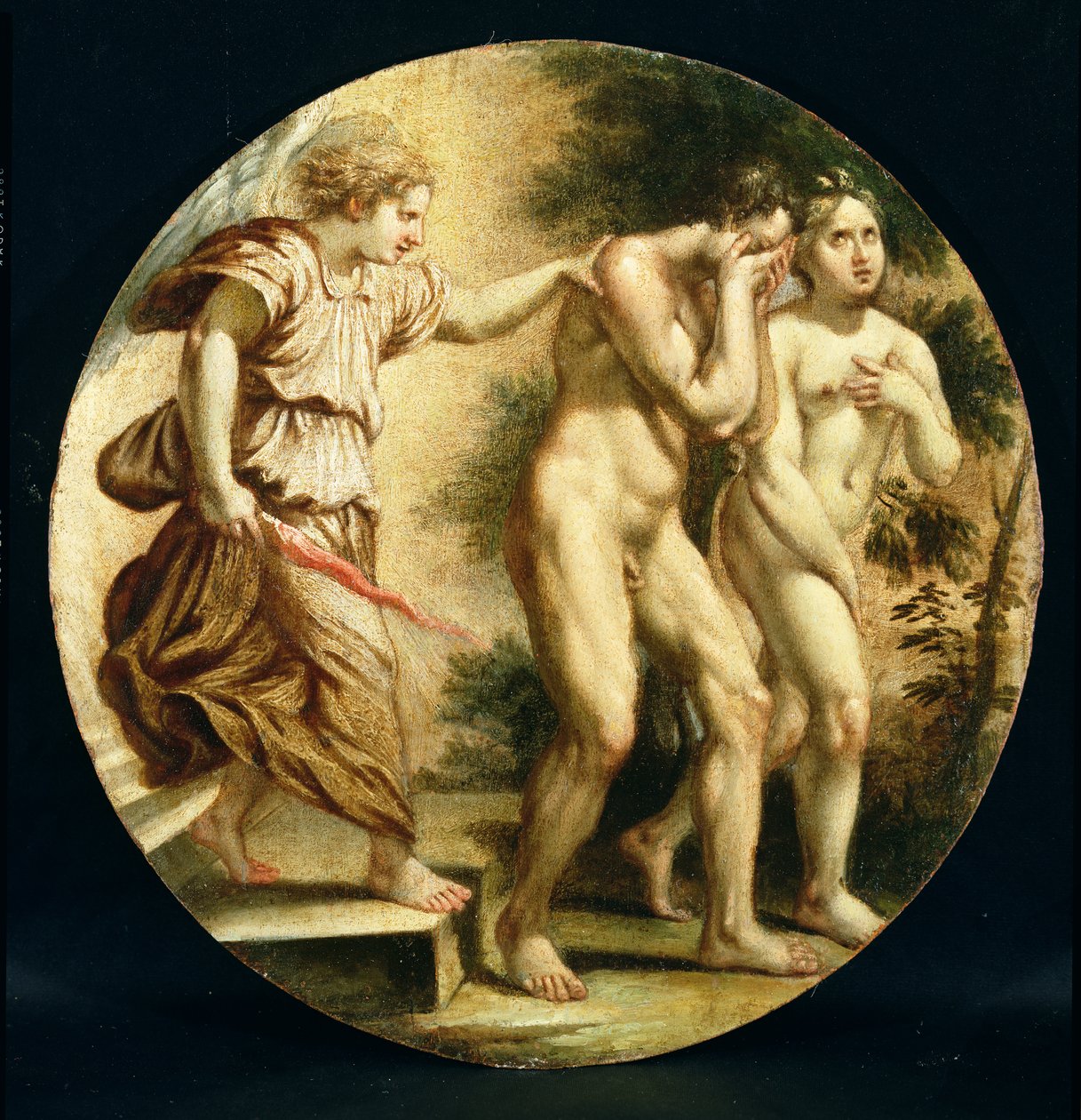 Vyhnání ze zahrady, cca 1600 (olej na desce z topolového dřeva) od Flemish School