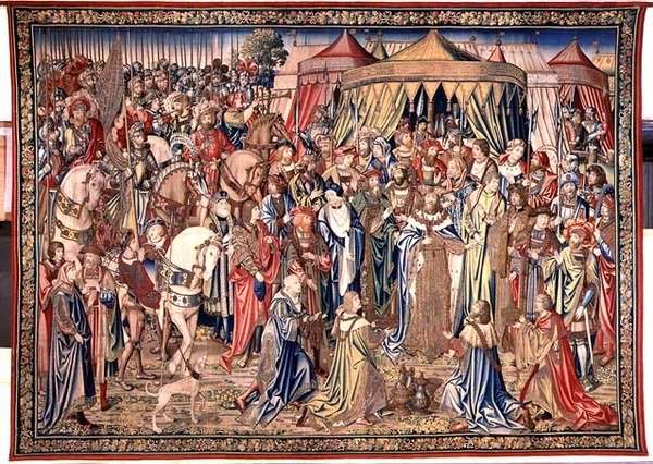 Prezentace královských insignií, gobelín Davida a Batšeby, c.1510-15 (tapisérie) od Flemish School