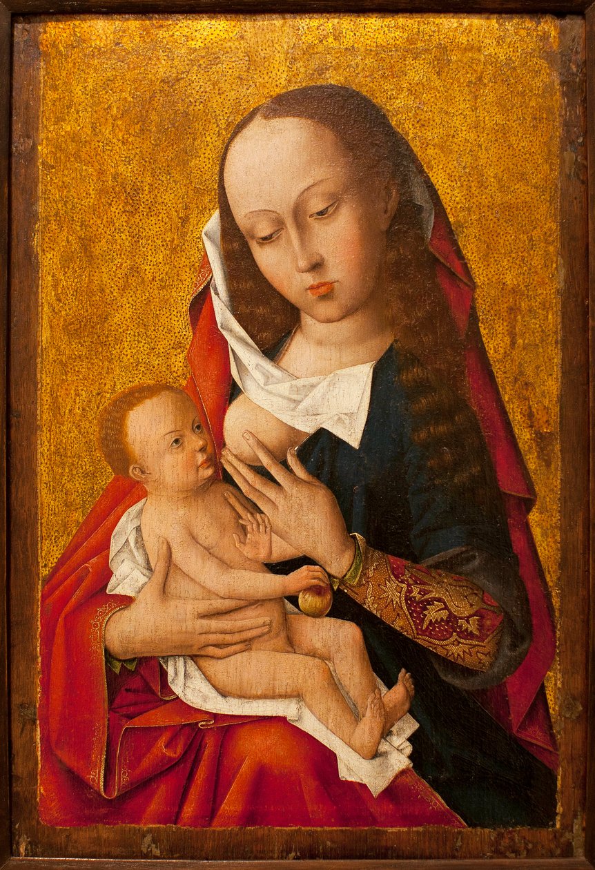 Panna a dítě - Obraz vlámského mistra, olej na dřevě, ca. 1475-1500 (Panna a dítě, neznámý nizozemský mistr, olej na panelu, cca 1475-1500) - Muzeum starověkého umění v Lisabonu (Portugalsko) od Flemish School