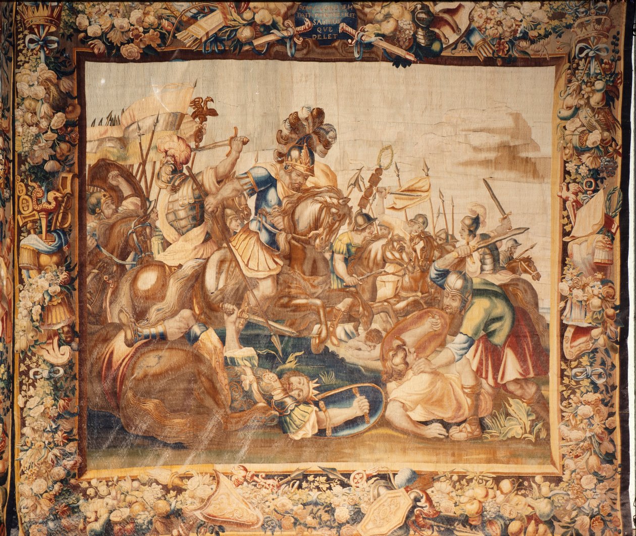 Katedrála (Catedral de Santa María de Sigüenza). Sbírka katedrály. Vlámský gobelín. Dějiny Říma. Podepsán: Ian Le Clerc, D Eggermans. Brusel. Začátek 17. století. od Flemish School