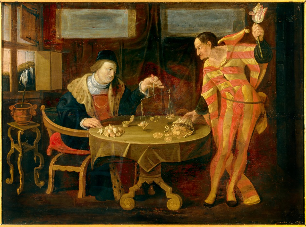 Prodej cibule tulipánů Obraz z vlámské školy ze 17. století. Ne 0,54x0,74 m Rennes, musee des Beaux Arts od Flemish School