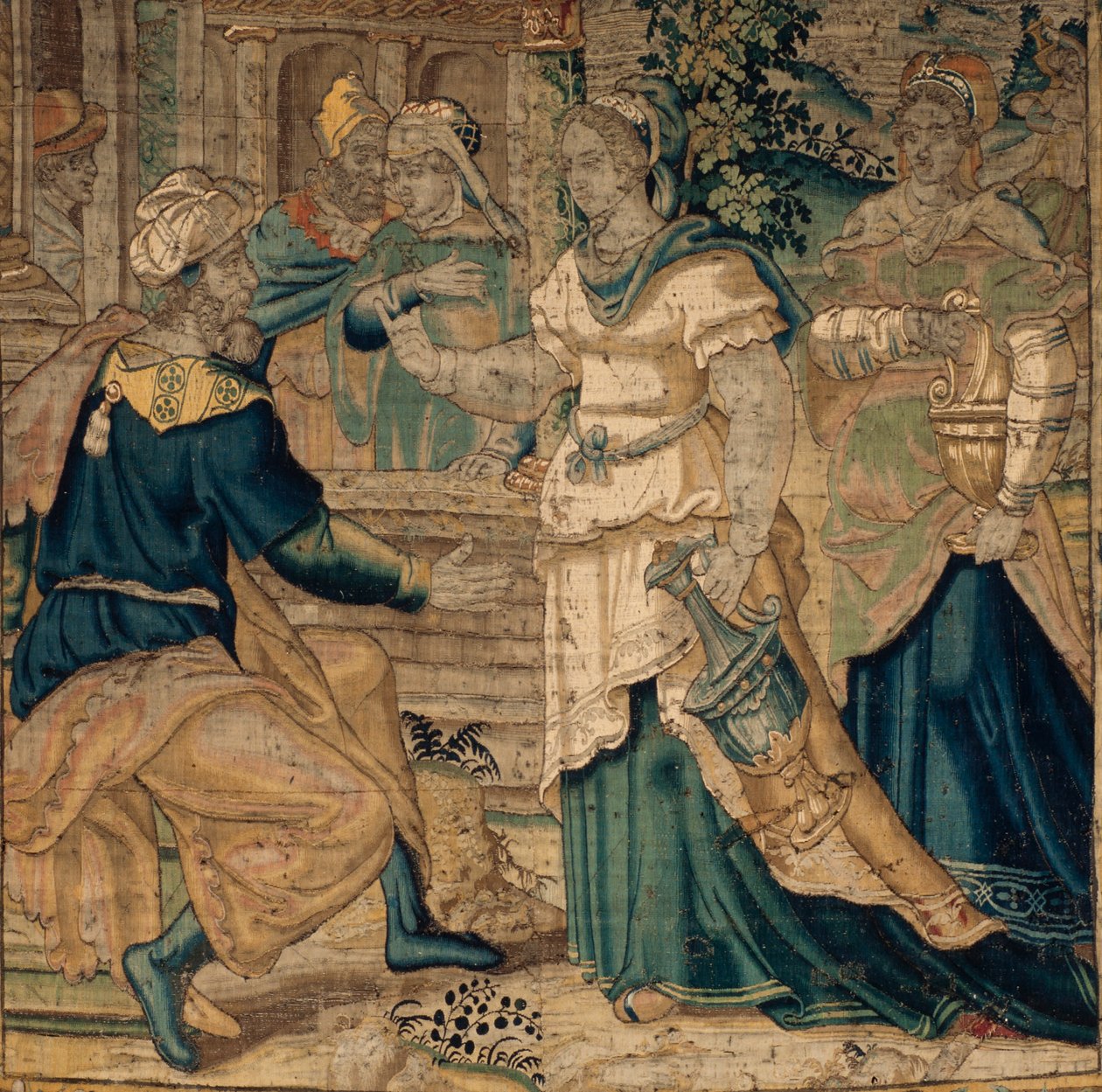 Univerzitní sbírky. Vlámský gobelín. Jetrovy dcery vyprávějí otci o setkání s Mojžíšem. Detail. Oudenaarde. Cca 1550. od Flemish School