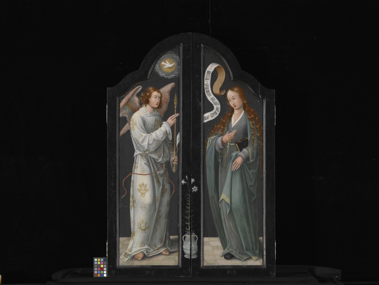 Triptych S Pannou a Dítětem, Svatou Barborou a Svatou Kateřinou (olej na dřevě) od Flemish School