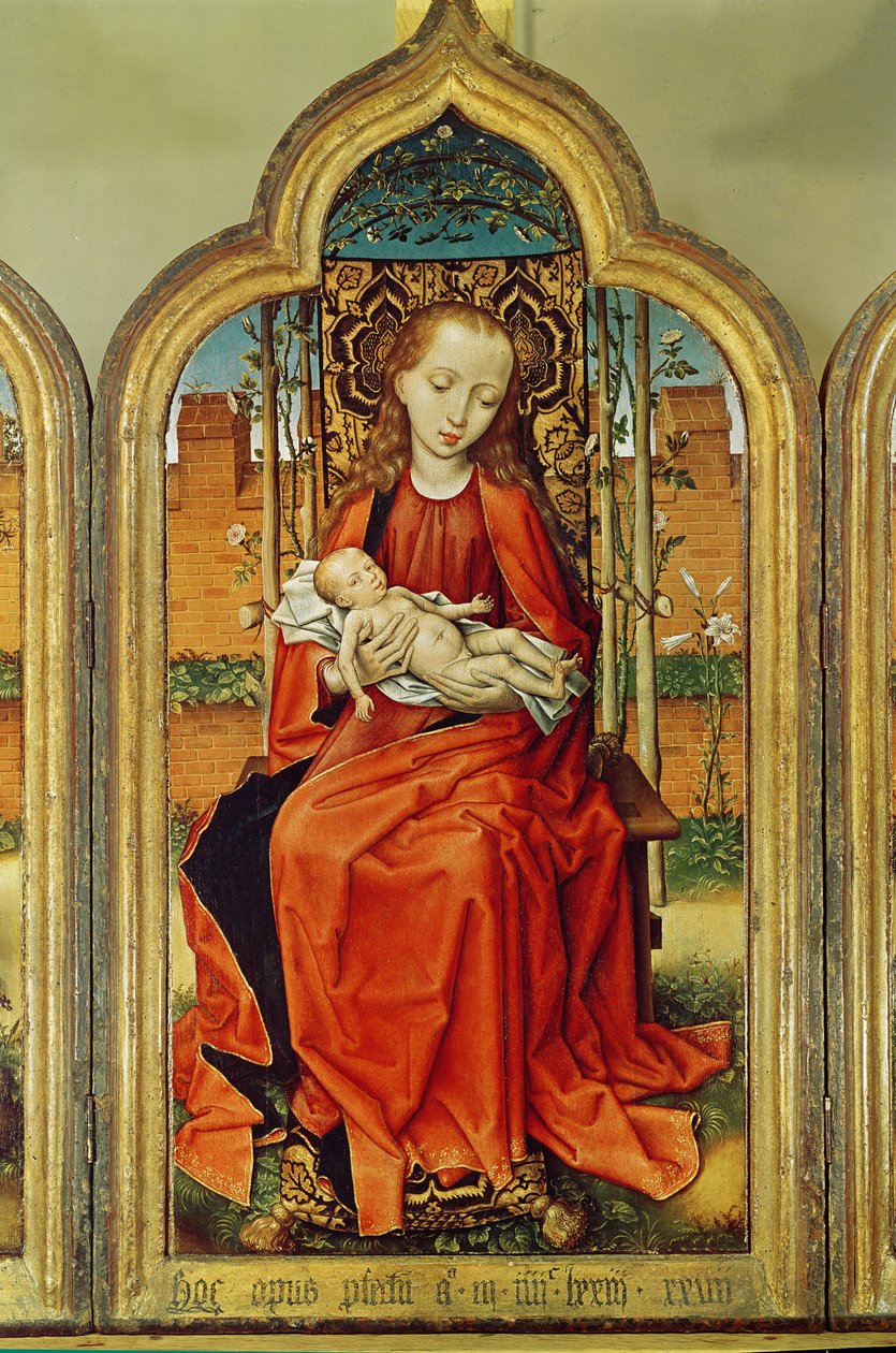 Triptych Jeana de Witte, centrální panel: Panna a dítě, 1473 (olej na dubovém panelu) od Flemish School