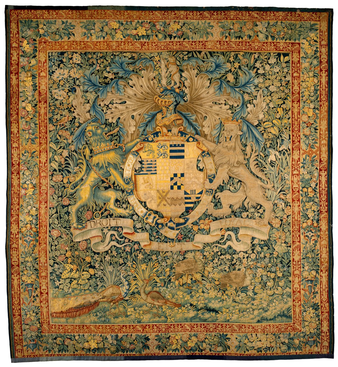 Zelený gobelín s pažemi Roberta Dudleyho, hraběte z Leicesteru, cca 1570-1585 (vlna, hedvábí) od Flemish School