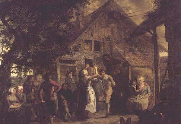 Vesničané veselí před farmou od Flemish School