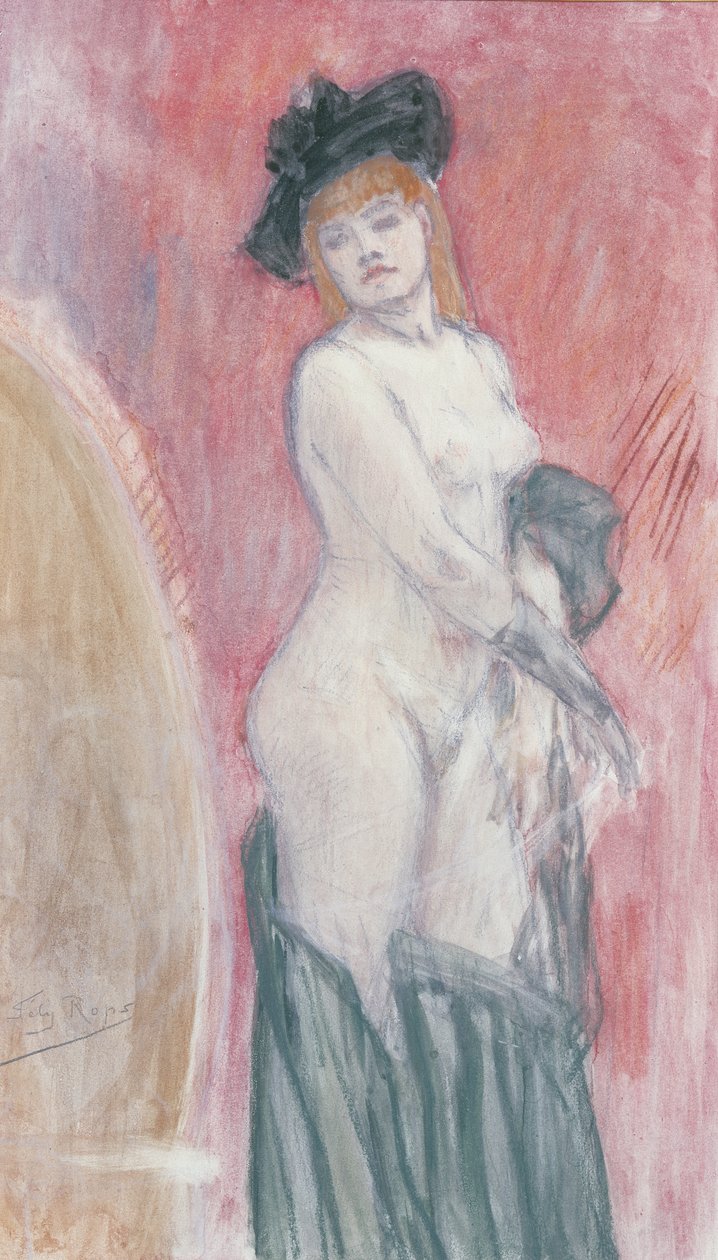 Koketa před zrcadlem (pastel) od Félicien Rops