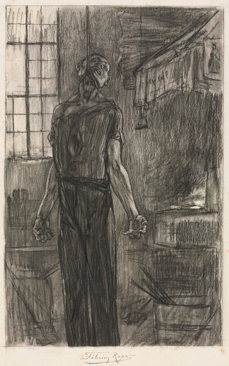 Oběšený muž v kovárně od Félicien Rops